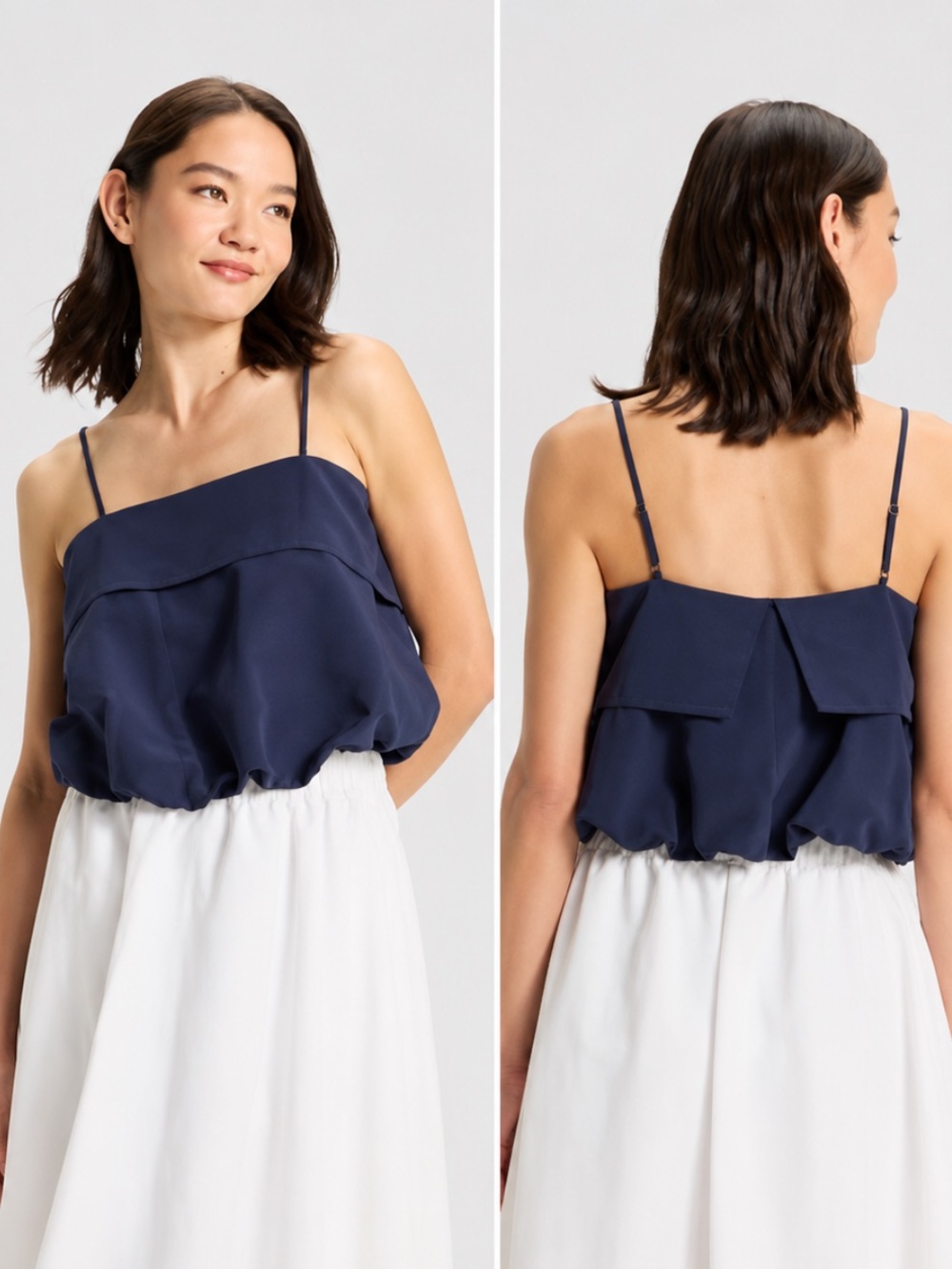 Navy Ruffled Bubble Tank Top